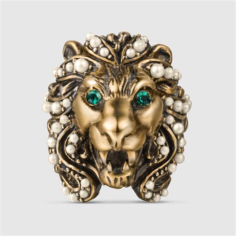 Gucci Lion Head Ring With Crystal 